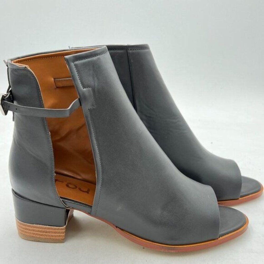 FSJ Grey Women Peep Open Toe Sandals Boot Cut Out Buckle Ankle Bootie - Picture 2 of 8